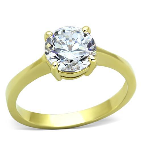 JCE1405 IP Gold(Ion Plating) Stainless Steel Ring with AAA Grade CZ  in Clear