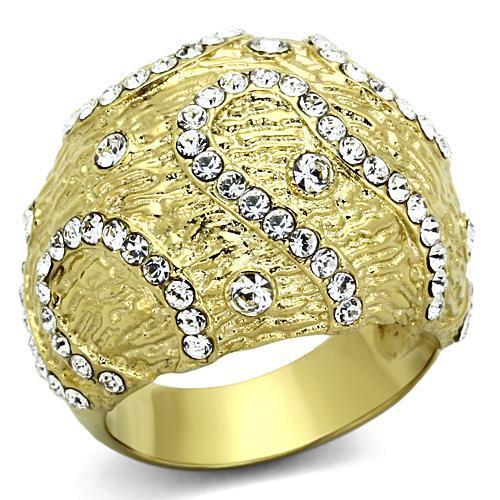 JCE1419 IP Gold(Ion Plating) Stainless Steel Ring with Top Grade Crystal  in Clear