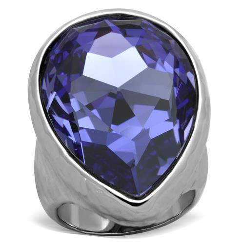 JCE1426 High polished (no plating) Stainless Steel Ring with Top Grade Crystal in Tanzanite