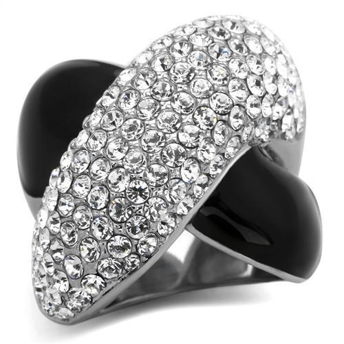 JCE1427 High polished (no plating) Stainless Steel Ring with Top Grade Crystal in Clear