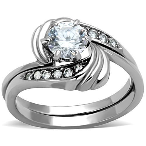 JCE1429 High polished (no plating) Stainless Steel Ring with AAA Grade CZ in Clear