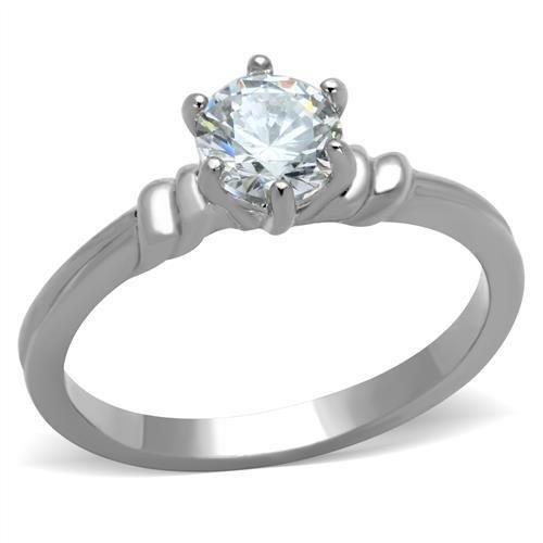 JCE1431 High polished (no plating) Stainless Steel Ring with AAA Grade CZ in Clear