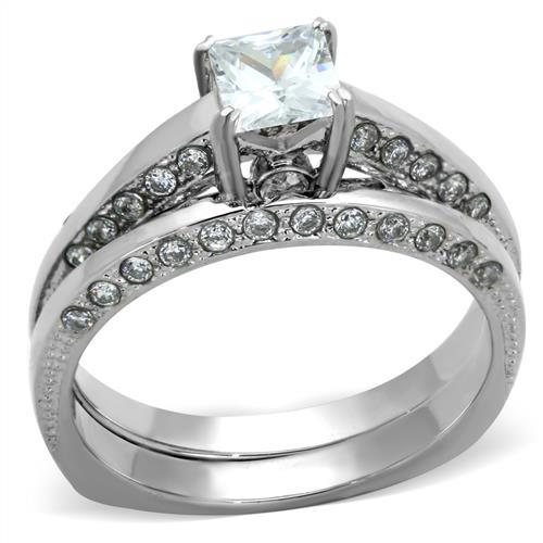 JCE1435 High polished (no plating) Stainless Steel Ring with AAA Grade CZ in Clear