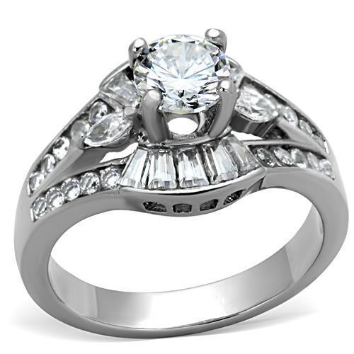 JCE1451 High polished (no plating) Stainless Steel Ring with AAA Grade CZ  in Clear