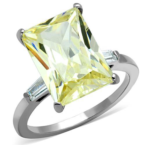 JCE1514 High polished (no plating) Stainless Steel Ring with AAA Grade CZ  in Citrine Yellow