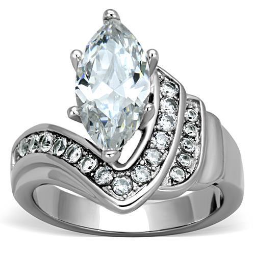 JCE1526 High polished (no plating) Stainless Steel Ring with AAA Grade CZ  in Clear