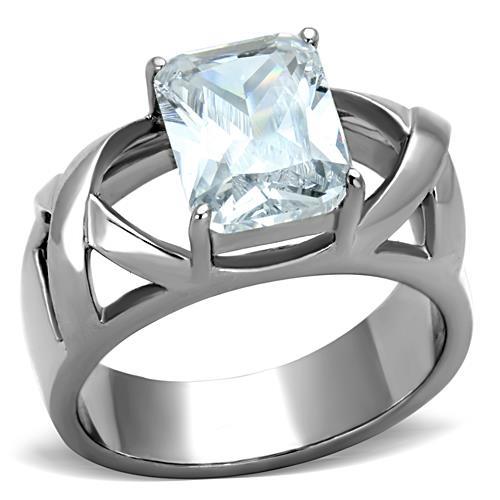 JCE1530 High polished (no plating) Stainless Steel Ring with AAA Grade CZ  in Clear