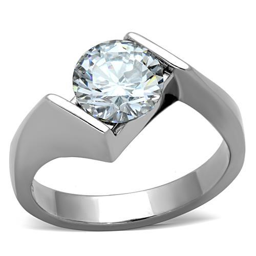 JCE1538 High polished (no plating) Stainless Steel Ring with AAA Grade CZ  in Clear