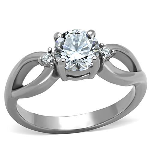 JCE1539 High polished (no plating) Stainless Steel Ring with AAA Grade CZ  in Clear