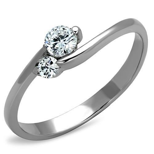 JCE1544 High polished (no plating) Stainless Steel Ring with AAA Grade CZ  in Clear