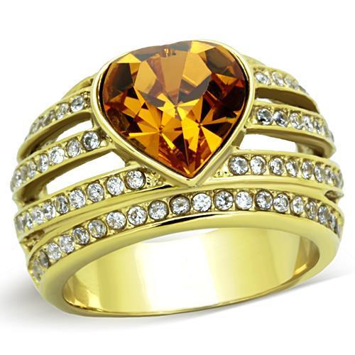 JCE1563 IP Gold(Ion Plating) Stainless Steel Ring with Top Grade Crystal  in Topaz