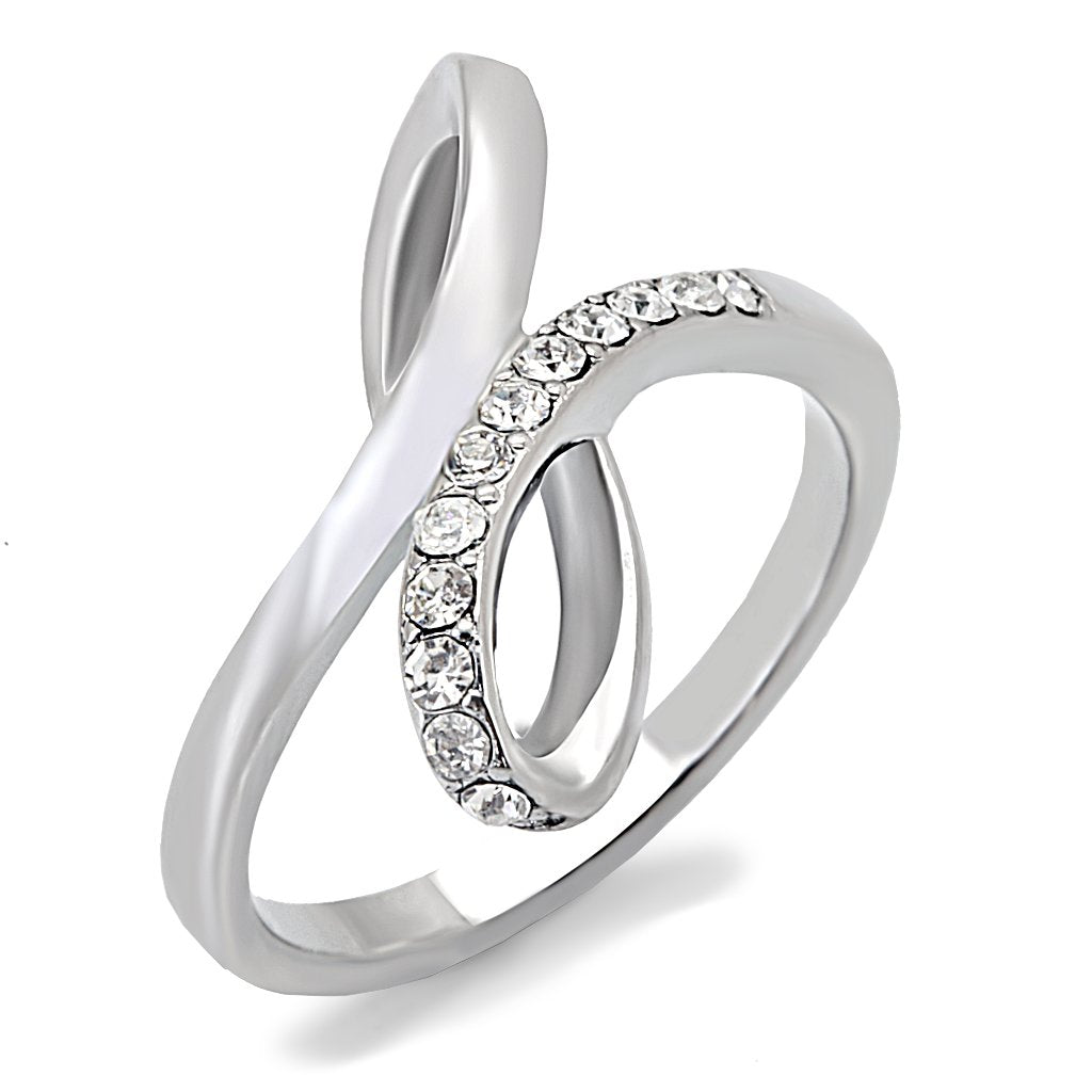 JCE162 High polished (no plating) Stainless Steel Ring with Top Grade Crystal  in Clear