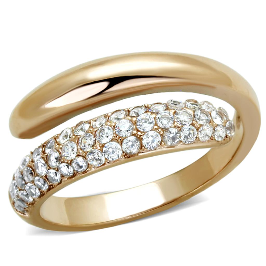 JCE1634 IP Rose Gold(Ion Plating) Stainless Steel Ring with AAA Grade CZ  in Clear