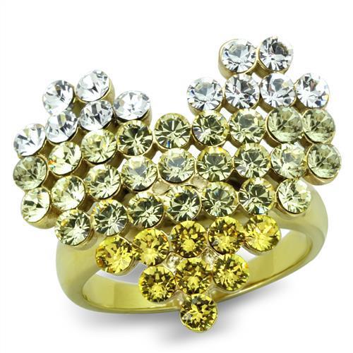 JCE1642 IP Gold(Ion Plating) Stainless Steel Ring with Top Grade Crystal  in Multi Color