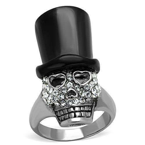 JCE1662 Two-Tone IP Black Stainless Steel Ring with Top Grade Crystal  in Clear