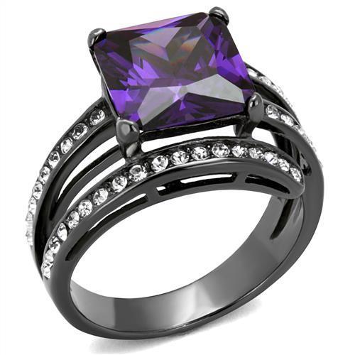 JCE1665LJ IP Light Black  (IP Gun) Stainless Steel Ring with AAA Grade CZ  in Amethyst