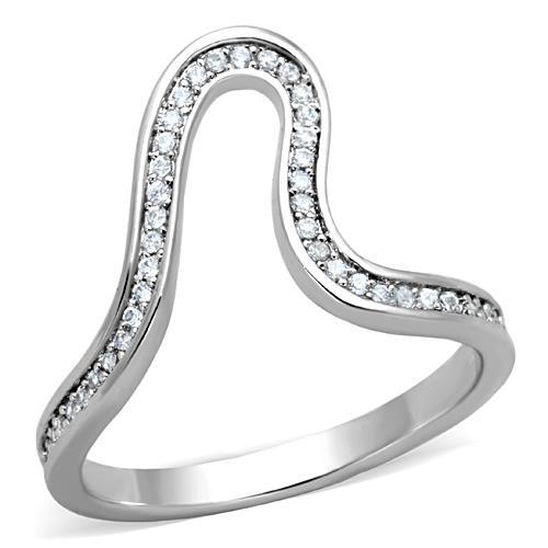 JCE1680 High polished (no plating) Stainless Steel Ring with AAA Grade CZ  in Clear
