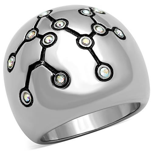 JCE1685 High polished (no plating) Stainless Steel Ring with Top Grade Crystal  in White AB
