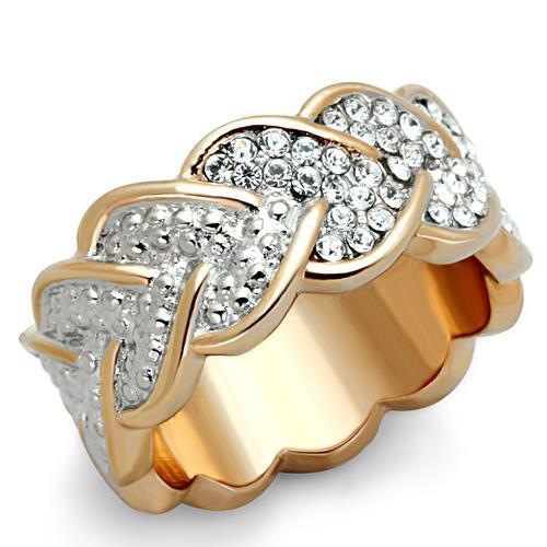 JCE1691 Two-Tone IP Rose Gold Stainless Steel Ring with Top Grade Crystal  in Clear