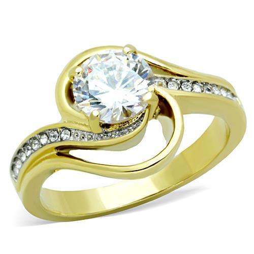 JCE1701 Two-Tone IP Gold (Ion Plating) Stainless Steel Ring with AAA Grade CZ  in Clear