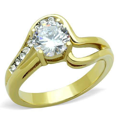 JCE1702 Two-Tone IP Gold (Ion Plating) Stainless Steel Ring with AAA Grade CZ  in Clear