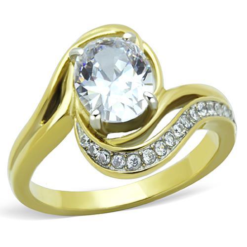 JCE1703 Two-Tone IP Gold (Ion Plating) Stainless Steel Ring with AAA Grade CZ  in Clear