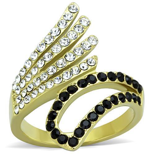 JCE1710 IP Gold(Ion Plating) Stainless Steel Ring with Top Grade Crystal in Jet