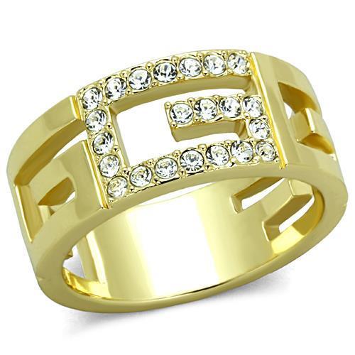 JCE1712 IP Gold(Ion Plating) Stainless Steel Ring with Top Grade Crystal in Clear