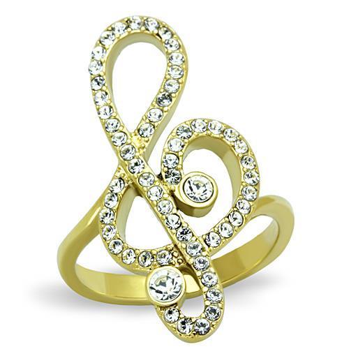 JCE1714 IP Gold(Ion Plating) Stainless Steel Ring with Top Grade Crystal in Clear
