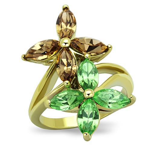 JCE1715 IP Gold(Ion Plating) Stainless Steel Ring with Top Grade Crystal in Multi Color