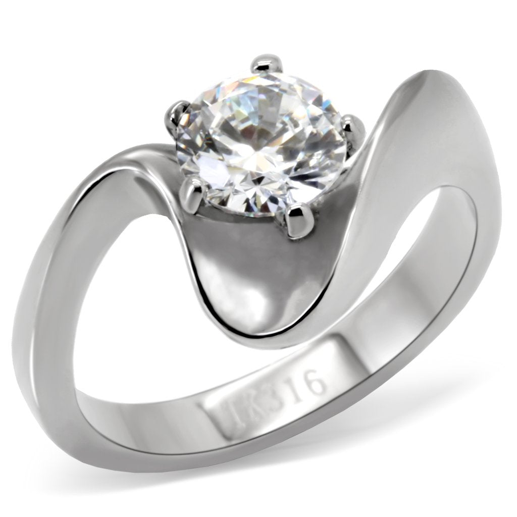 JCE172 High polished (no plating) Stainless Steel Ring with AAA Grade CZ in Clear