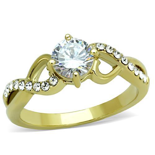 JCE1722 IP Gold(Ion Plating) Stainless Steel Ring with AAA Grade CZ in Clear