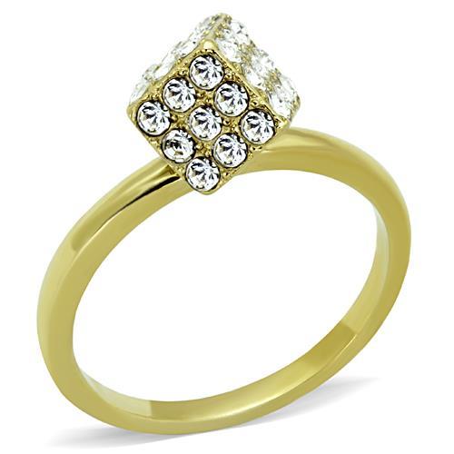 JCE1725 IP Gold(Ion Plating) Stainless Steel Ring with Top Grade Crystal in Clear