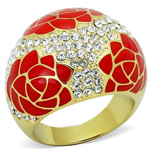 JCE1728 IP Gold(Ion Plating) Stainless Steel Ring with Top Grade Crystal in Clear