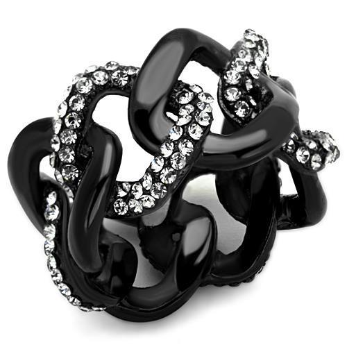 JCE1731 IP Black(Ion Plating) Stainless Steel Ring with Top Grade Crystal in Black Diamond