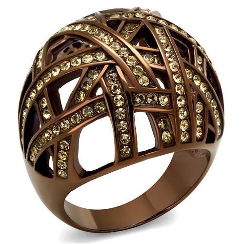 JCE1734LC IP Coffee light Stainless Steel Ring with Top Grade Crystal in Citrine Yellow