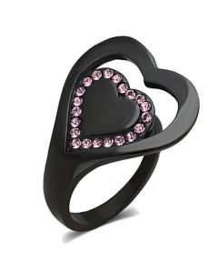 JCE1737 IP Black(Ion Plating) Stainless Steel Ring with Top Grade Crystal in Light Rose