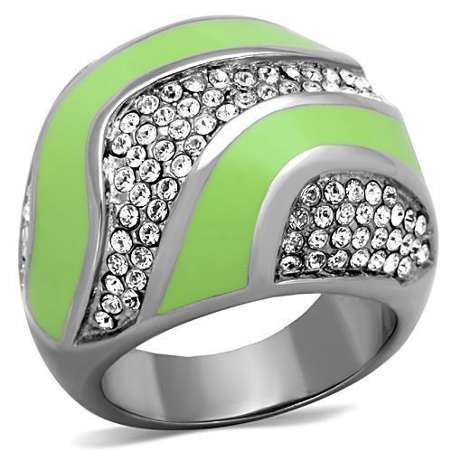 JCE1741 High polished (no plating) Stainless Steel Ring with Top Grade Crystal in Clear