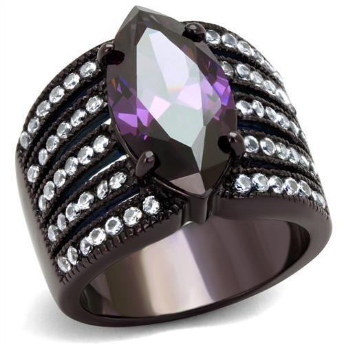 JCE1752DC IP Dark Brown (IP coffee) Stainless Steel Ring with AAA Grade CZ  in Amethyst