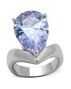 JCE1755 High polished (no plating) Stainless Steel Ring with AAA Grade CZ in Light Amethyst