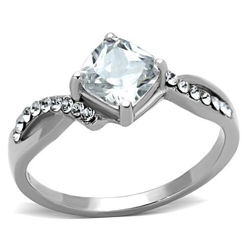 JCE1761 High polished (no plating) Stainless Steel Ring with AAA Grade CZ in Clear