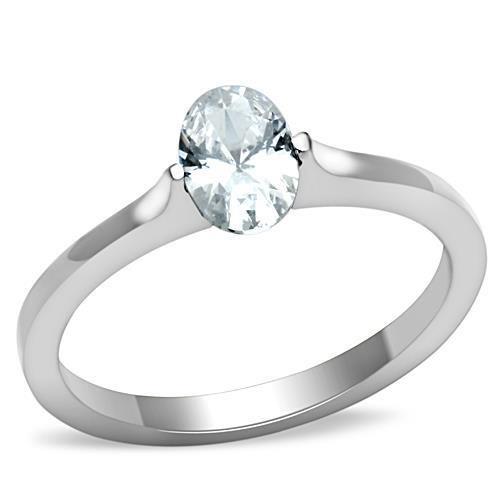 JCE1762 High polished (no plating) Stainless Steel Ring with AAA Grade CZ in Clear