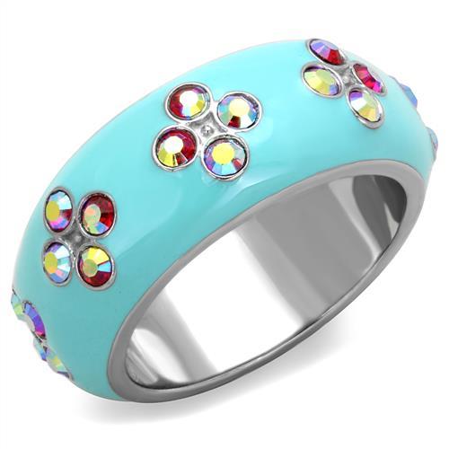 JCE1768 High polished (no plating) Stainless Steel Ring with Top Grade Crystal in Light Rose