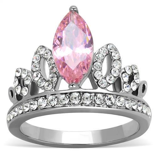 JCE1771 High polished (no plating) Stainless Steel Ring with AAA Grade CZ in Rose