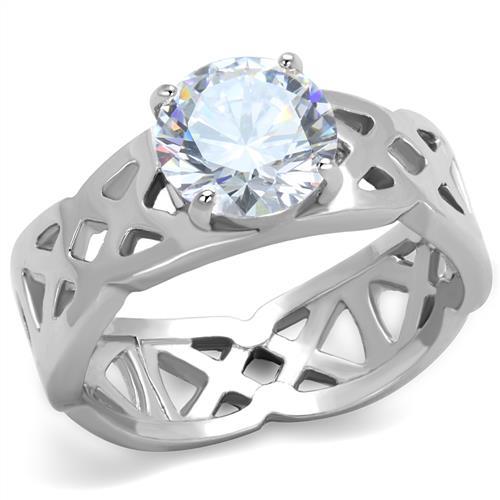 JCE1772 High polished (no plating) Stainless Steel Ring with AAA Grade CZ in Clear
