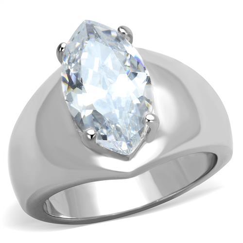 JCE1774 High polished (no plating) Stainless Steel Ring with AAA Grade CZ in Clear