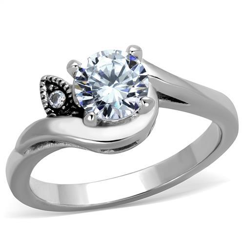 JCE1776 High polished (no plating) Stainless Steel Ring with AAA Grade CZ in Clear
