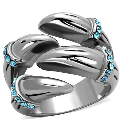 JCE1779 High polished (no plating) Stainless Steel Ring with Top Grade Crystal in Sapphire
