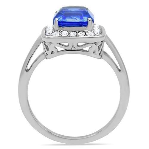 JCE178 High polished (no plating) Stainless Steel Ring with Top Grade Crystal in Sapphire