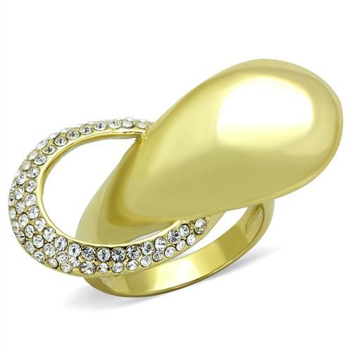JCE1782 IP Gold(Ion Plating) Stainless Steel Ring with Top Grade Crystal in Clear